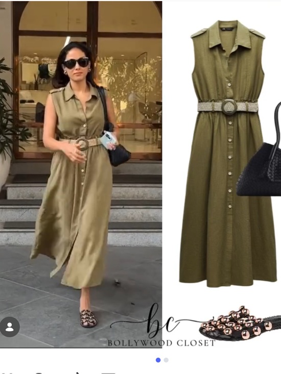 Zara Dresses & Skirts - Zara Olive Green Sleeveless Shirt Midi Dress with Braided Belt